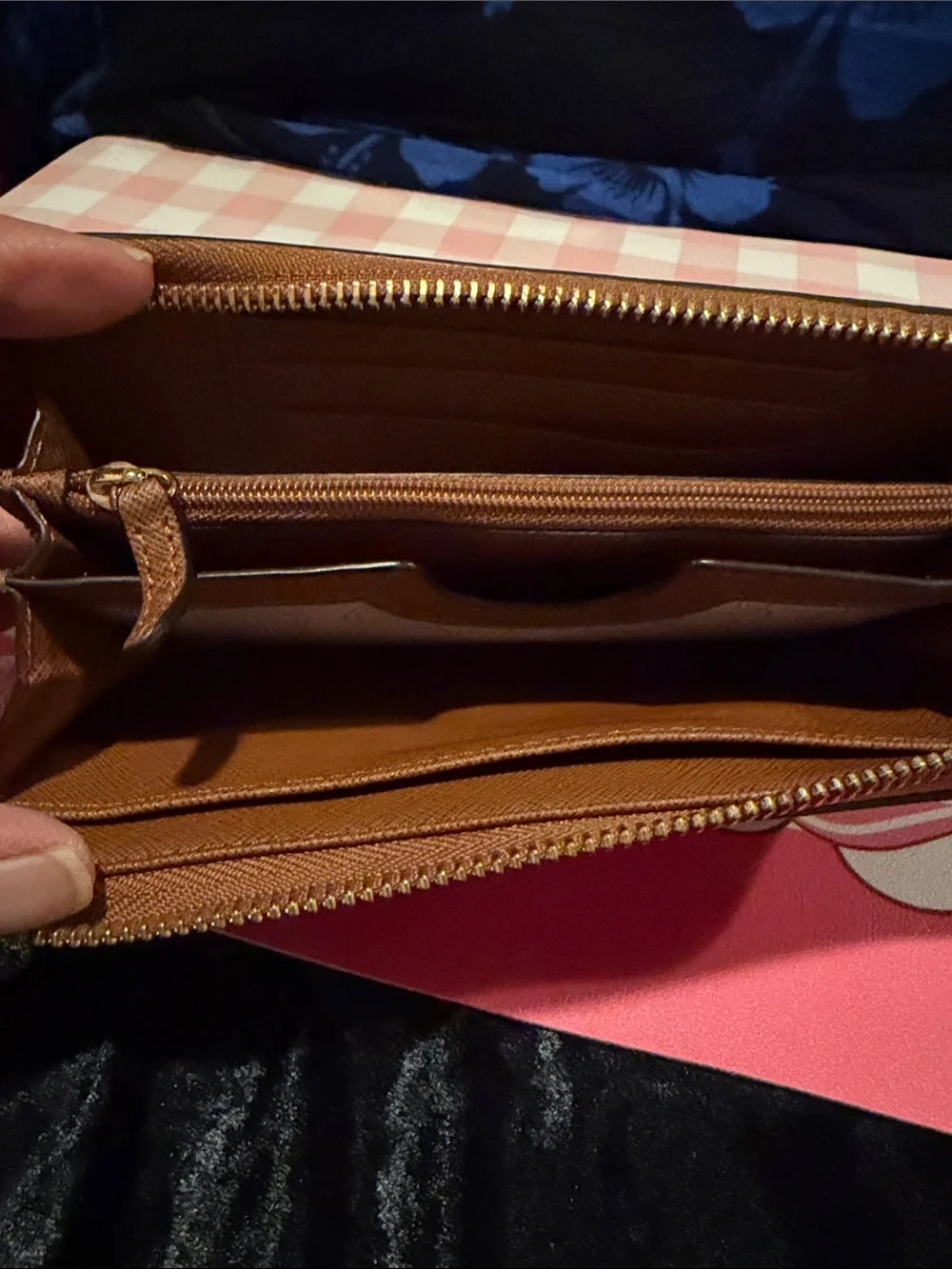 Michael Kors Tan Saffiano Zip Wallet with Gold Logo